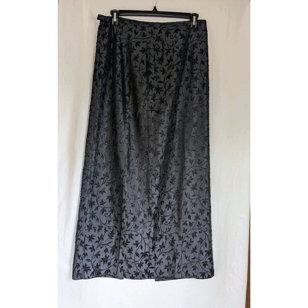 JS Collections Skirt Women’s Sz 14 Black Embroidered Sequenced Lined Maxi NWT